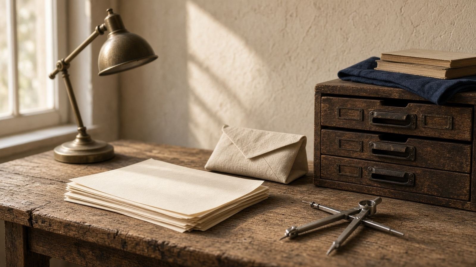 A craftsman's workbench in warm afternoon light